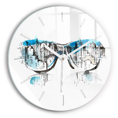 Round glass clock City in glasses