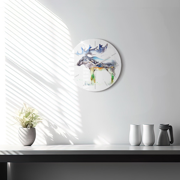 Round glass clock Moose and Mountain Landscape