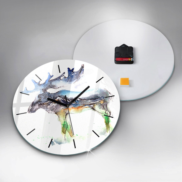 Round glass clock Moose and Mountain Landscape