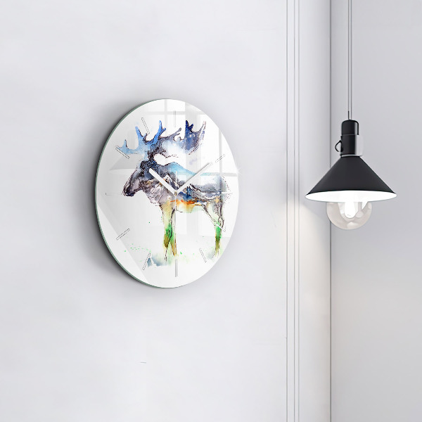 Round glass clock Moose and Mountain Landscape