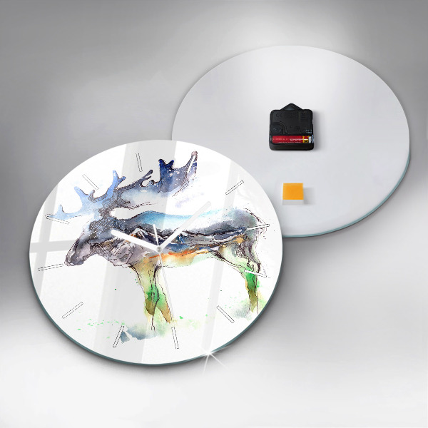 Round glass clock Moose and Mountain Landscape