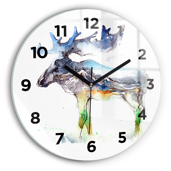 Round glass clock Moose and Mountain Landscape