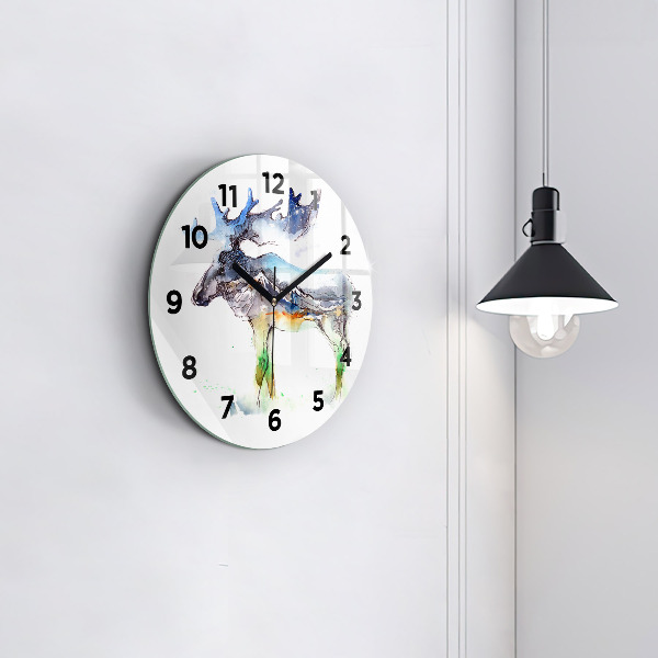 Round glass clock Moose and Mountain Landscape