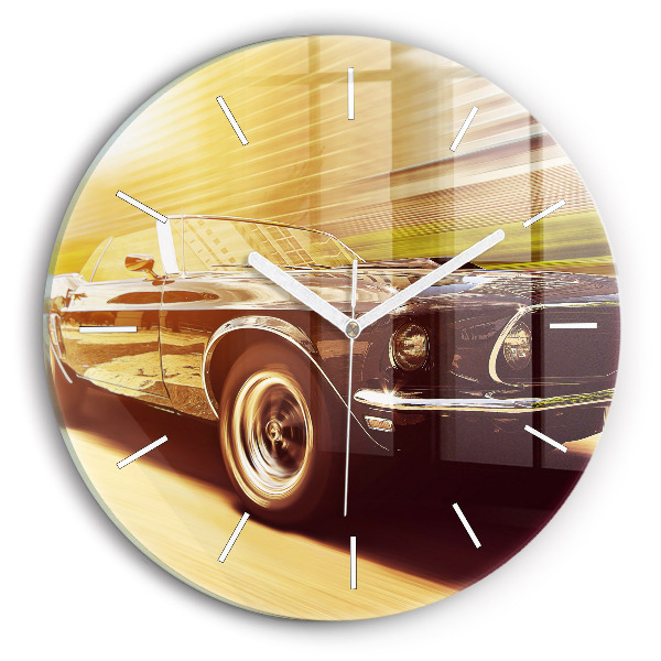 Round glass clock Classic old car