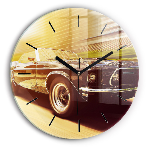 Round glass clock Classic old car