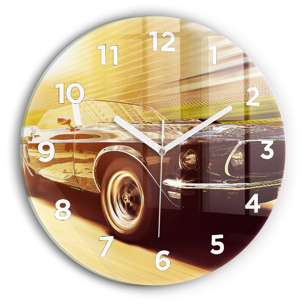 Round glass clock Classic old car