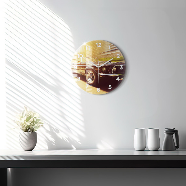 Round glass clock Classic old car