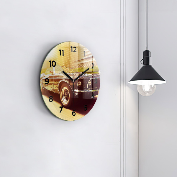 Round glass clock Classic old car