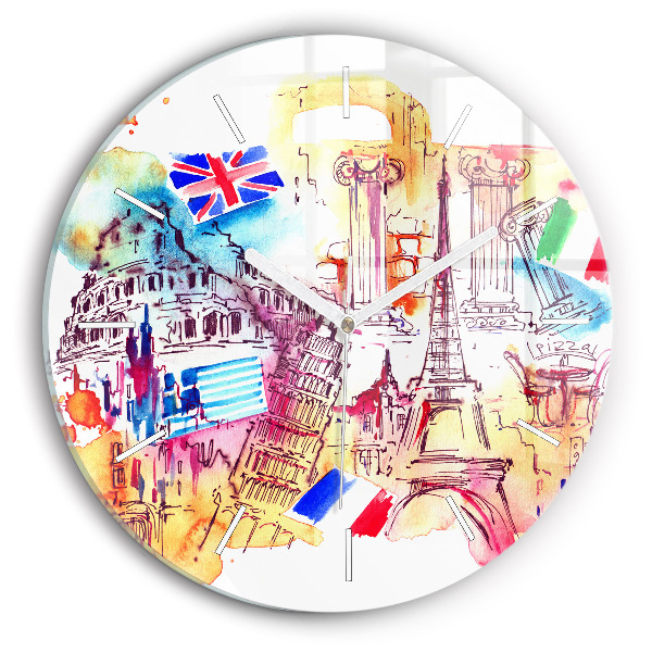 Round glass clock Attractive countries in the world