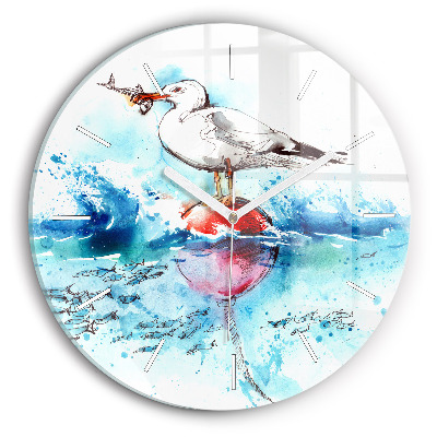 Round glass clock Painted seagull