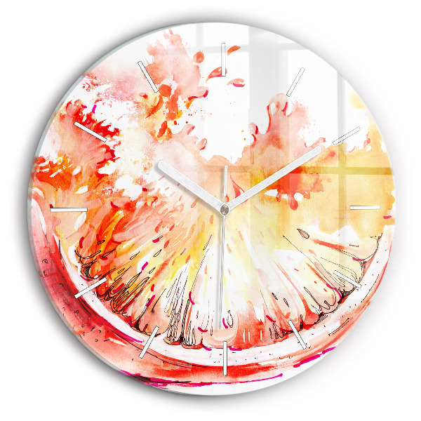 Round glass clock Painted orange