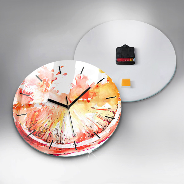 Round glass clock Painted orange