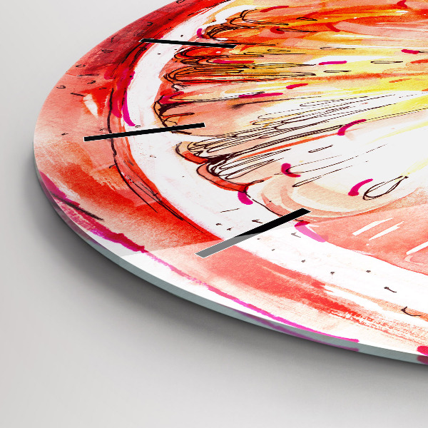 Round glass clock Painted orange