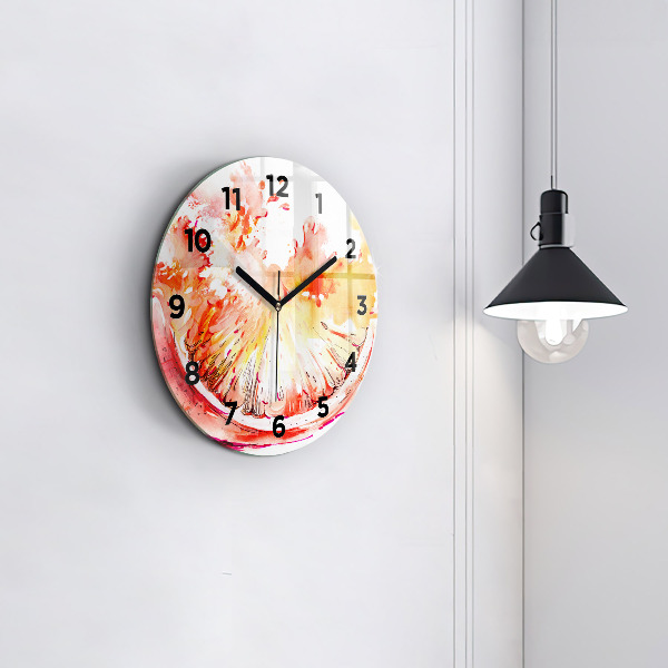 Round glass clock Painted orange