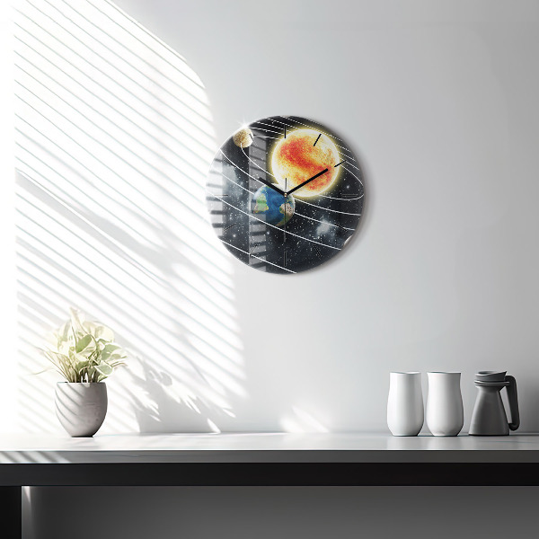 Round glass clock The solar system