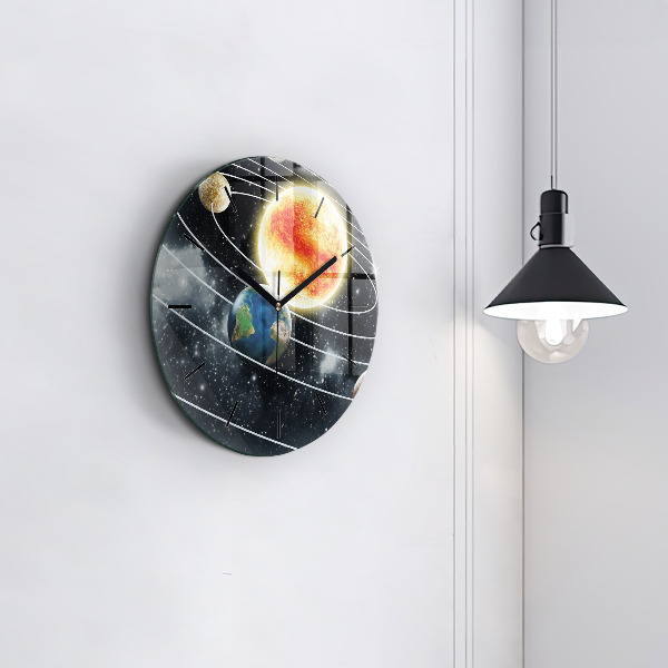 Round glass clock The solar system