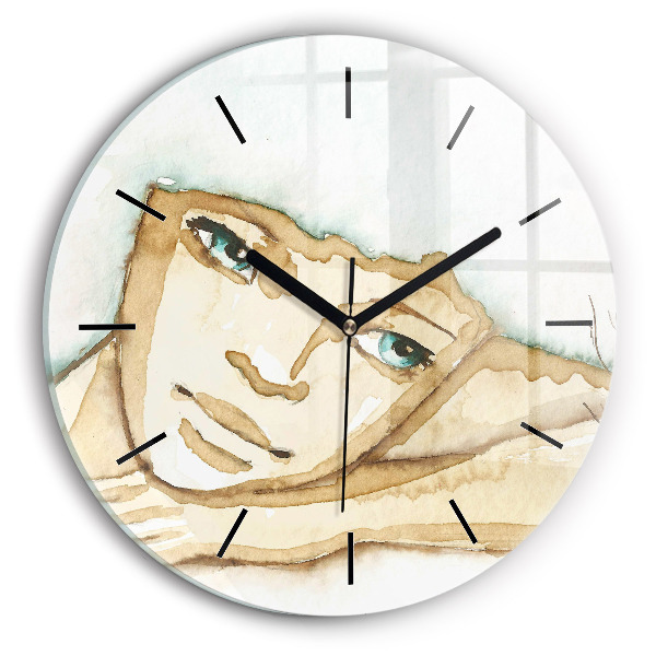 Round glass clock Portrait of a woman