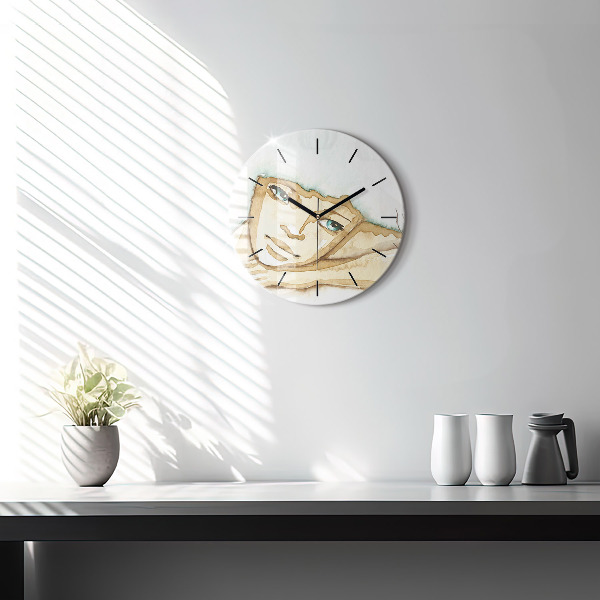 Round glass clock Portrait of a woman