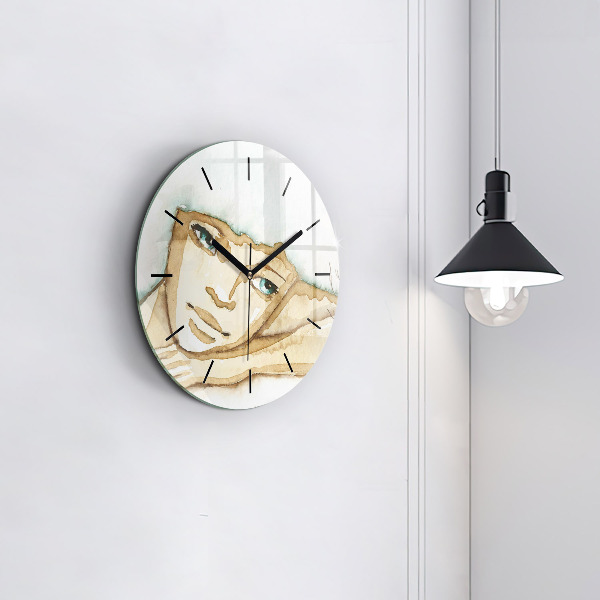 Round glass clock Portrait of a woman