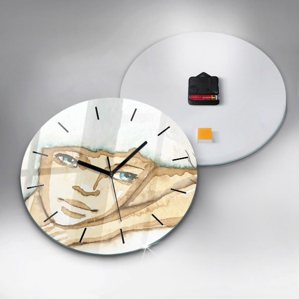 Round glass clock Portrait of a woman