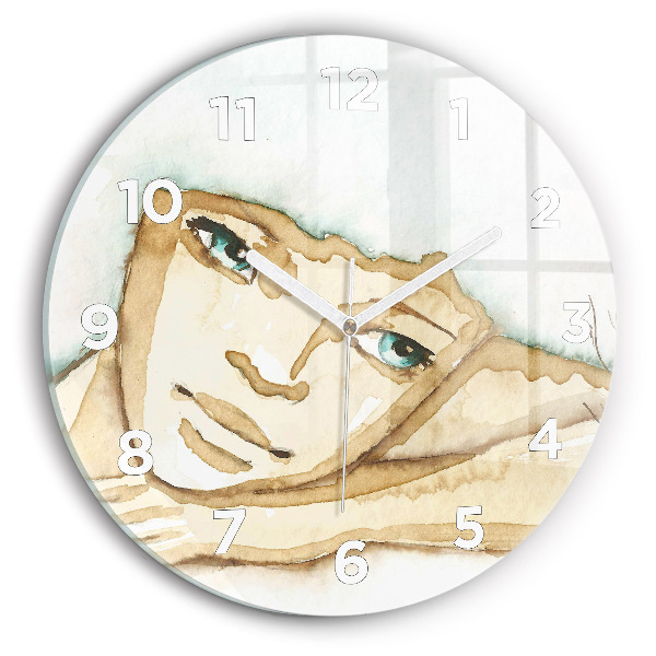Round glass clock Portrait of a woman