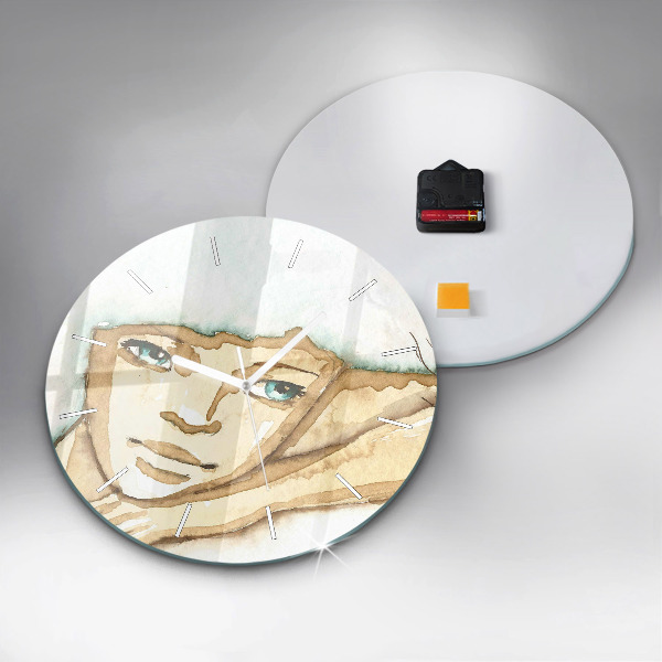 Round glass clock Portrait of a woman