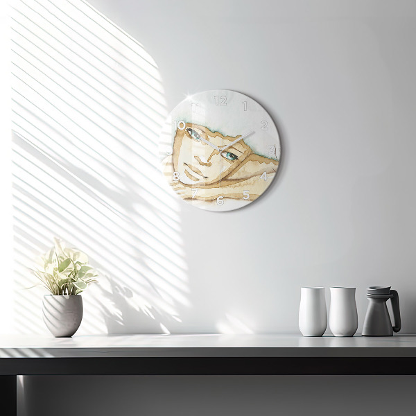 Round glass clock Portrait of a woman