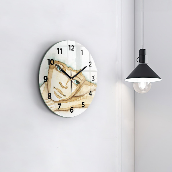 Round glass clock Portrait of a woman