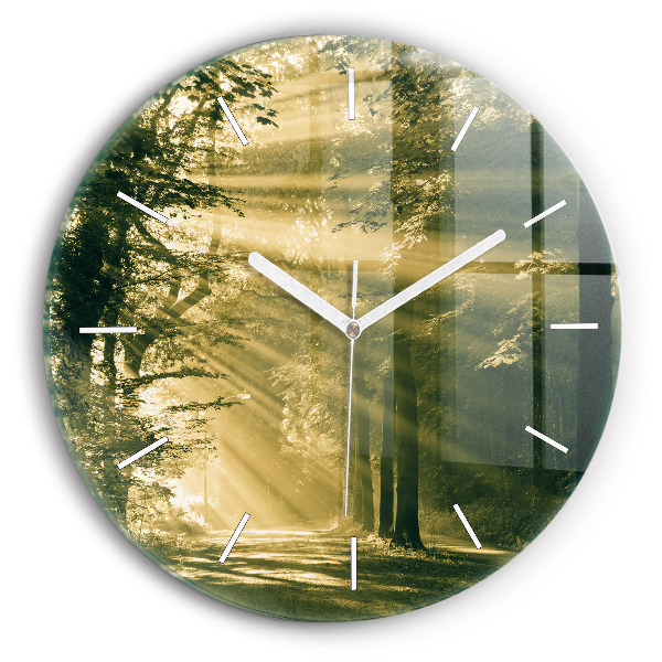 Round glass clock Sun Rays Forest