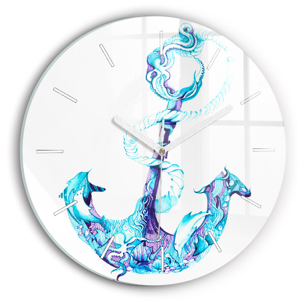 Round glass clock Sea anchor