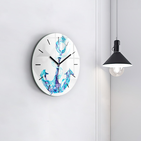 Round glass clock Sea anchor