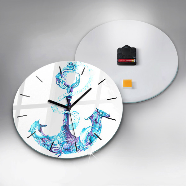 Round glass clock Sea anchor