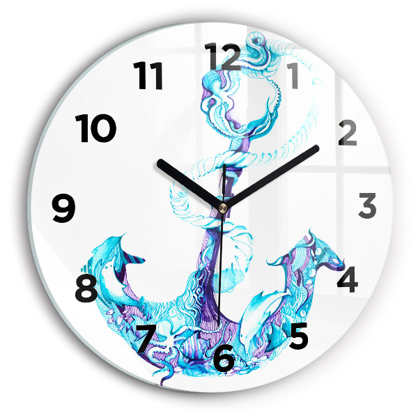 Round glass clock Sea anchor