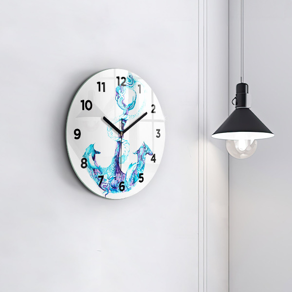 Round glass clock Sea anchor