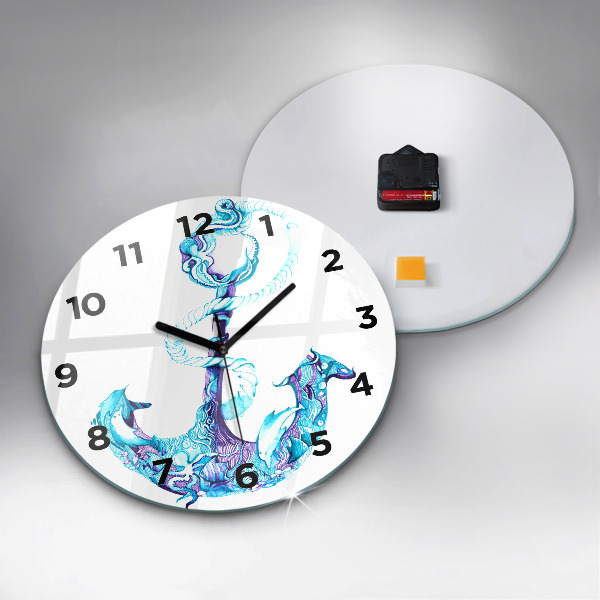 Round glass clock Sea anchor