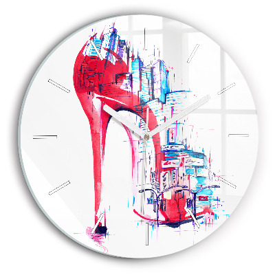 Round glass clock Red heel