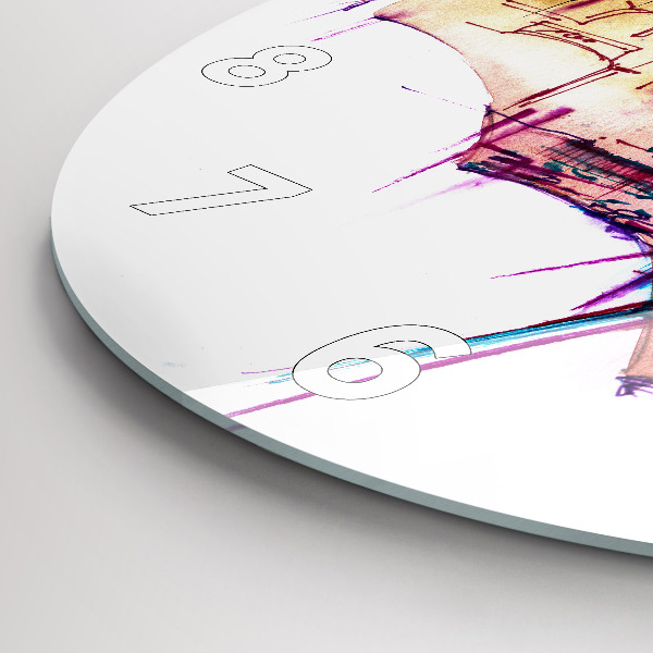 Round glass clock Rain umbrella and city