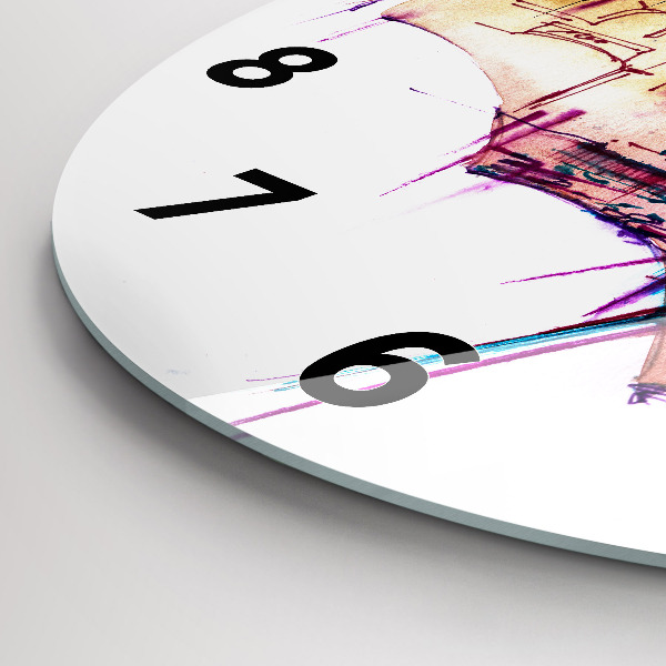 Round glass clock Rain umbrella and city