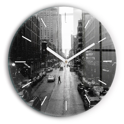 Round glass clock Chicago City Streets