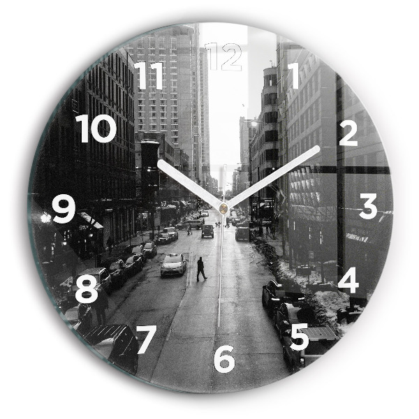Round glass clock Chicago City Streets
