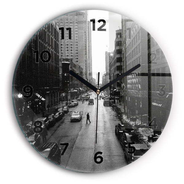 Round glass clock Chicago City Streets