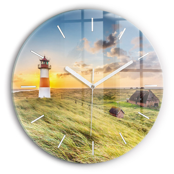 Round glass clock Lighthouse