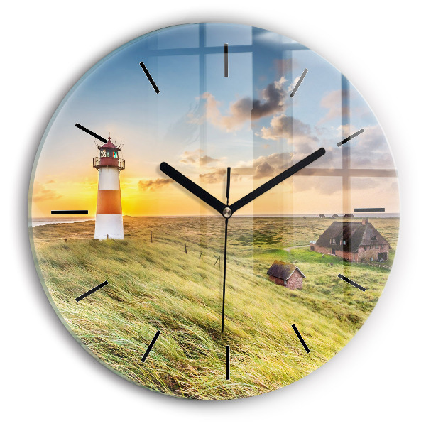 Round glass clock Lighthouse