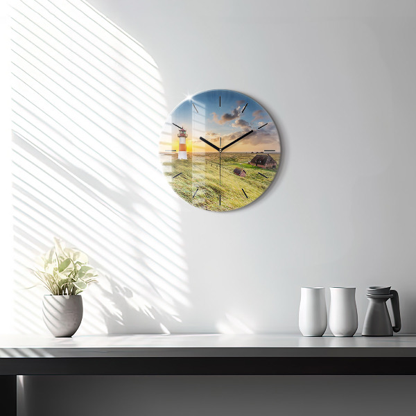 Round glass clock Lighthouse
