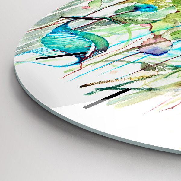 Round glass clock Flowers in the meadow