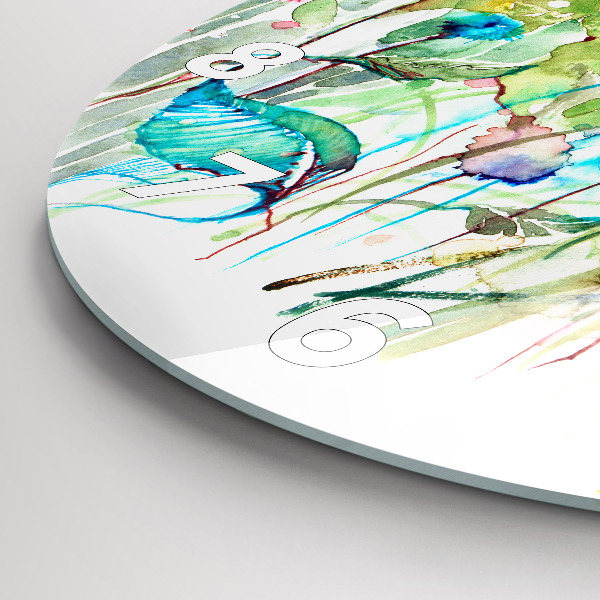 Round glass clock Flowers in the meadow