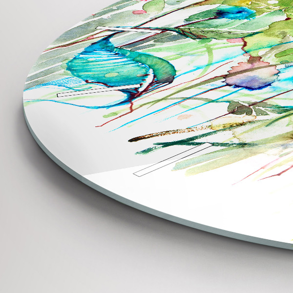Round glass clock Flowers in the meadow