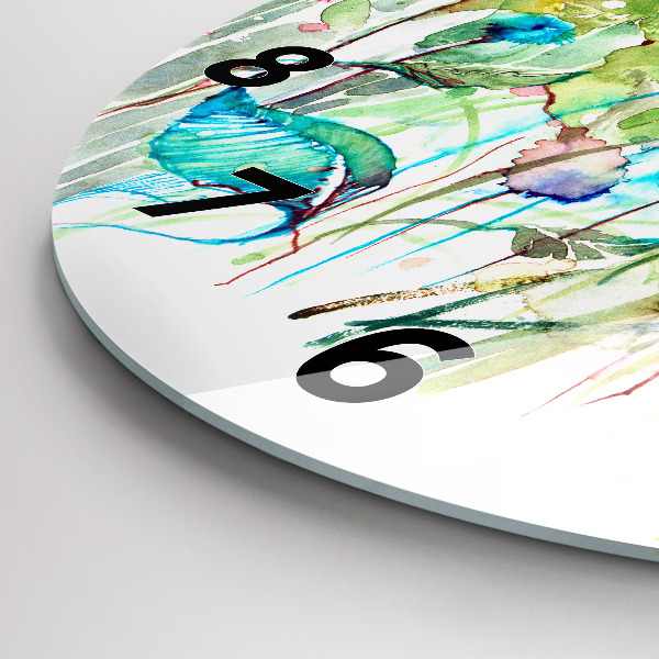 Round glass clock Flowers in the meadow