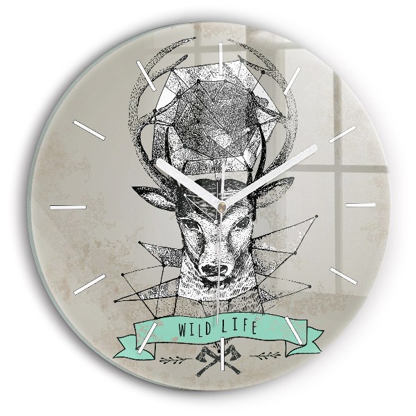 Round glass clock Deer head