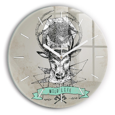 Round glass clock Deer head